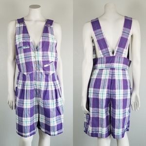 Vintage 90s Y2K J.J. Fargo Playsuit Romper in Purple Plaid Size 13/14